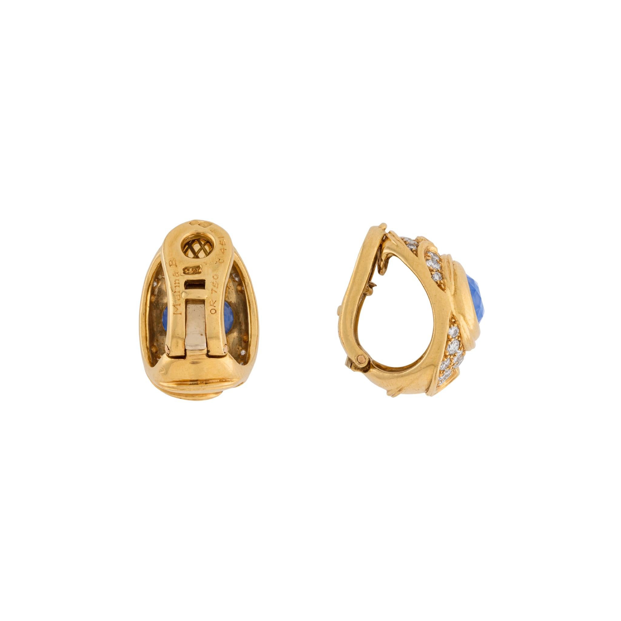 Taille ovale Marina B Boucles d'oreilles saphir et diamant en vente