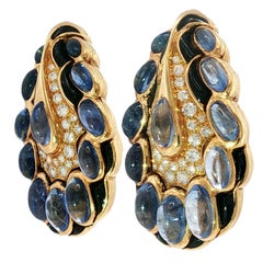 Marina B Sapphire Diamond Earrings Black Enamel Clip-On 18K Yellow Gold