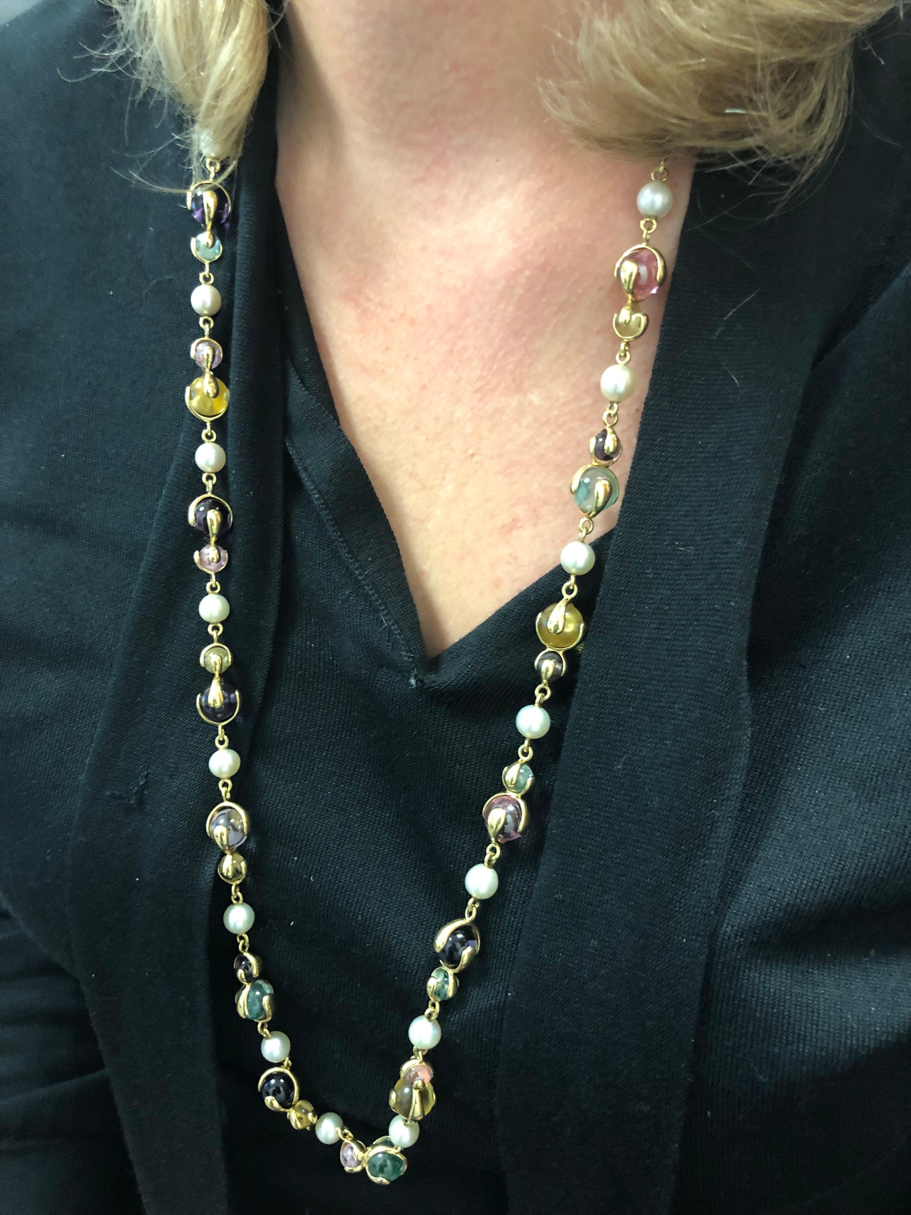 Modern Marina B. Semi Precious Bead Gold Long Necklace For Sale