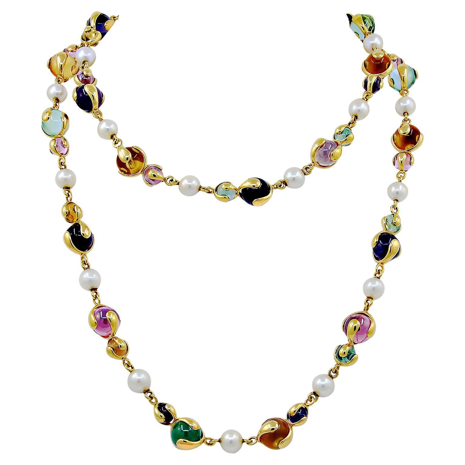 Marina B. Semi Precious Bead Gold Long Necklace For Sale