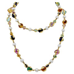 Marina B. Semi Precious Bead Gold Long Necklace