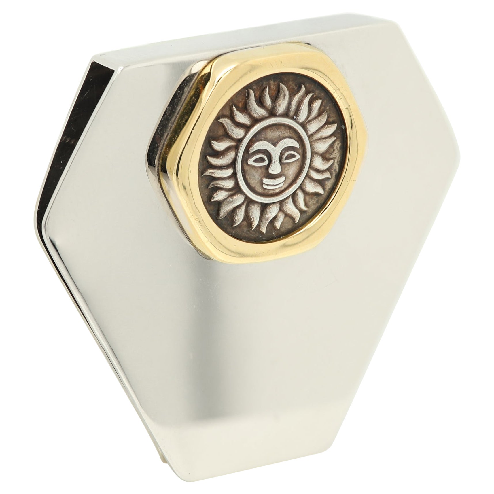 Pince à billets Marina B Solar Coin en acier inoxydable, argent et or 18 carats en vente