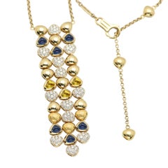 Marina B Tassel Necklace Cabochon Diamond Sapphire Long Dangle Pendant 18k Gold