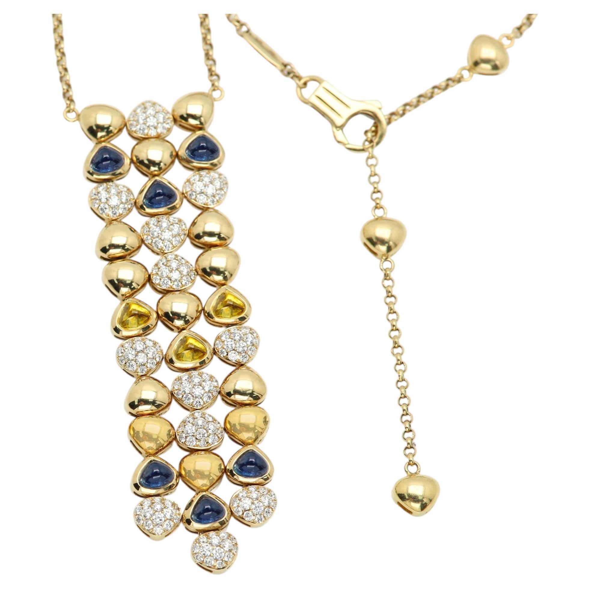Marina B Tassel Necklace Cabochon Diamond Sapphire Long Dangle Pendant 18k Gold For Sale