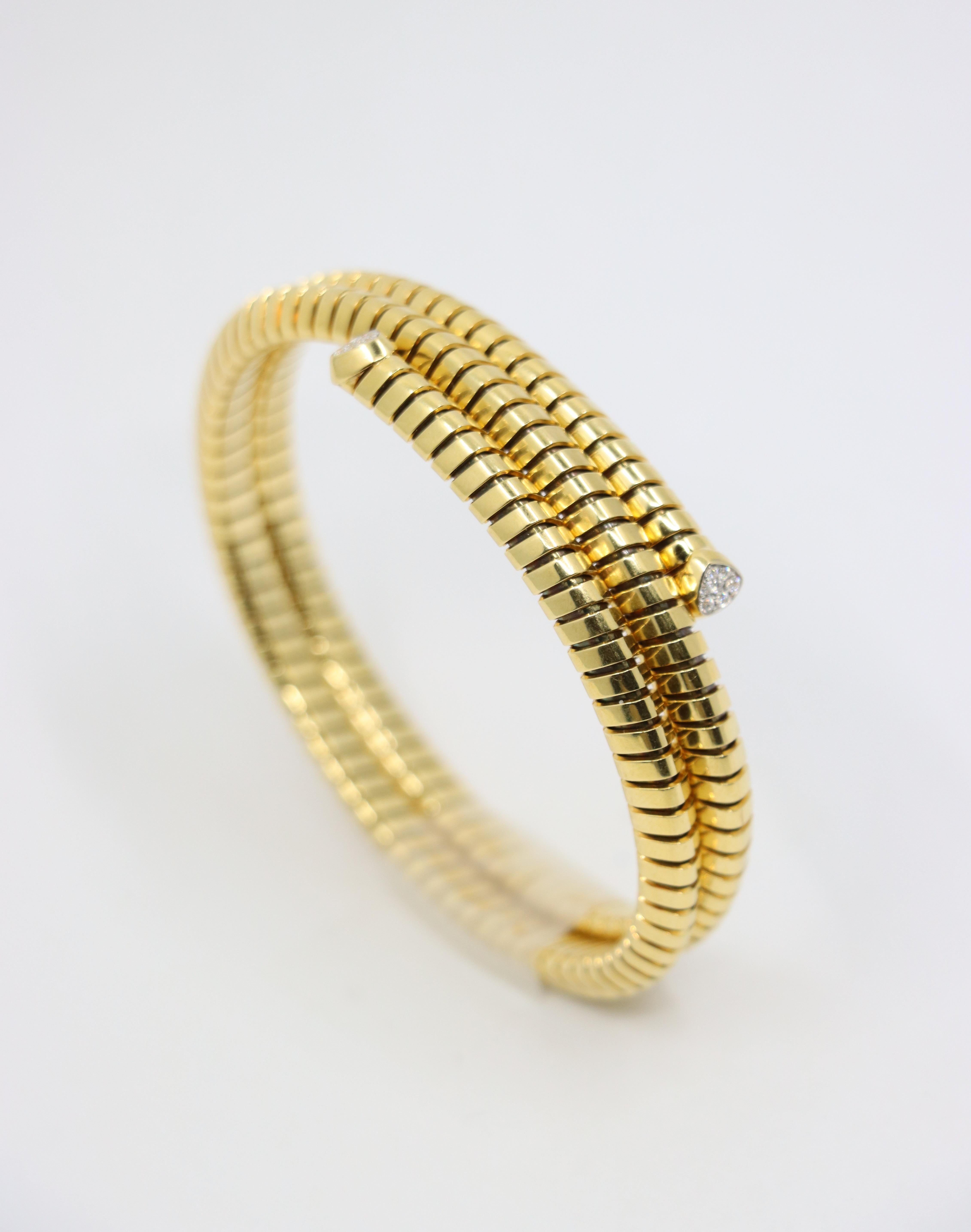 Women's or Men's Marina B Trisolina 18k Yellow Gold Triple Pavé Diamond Bangle For Sale