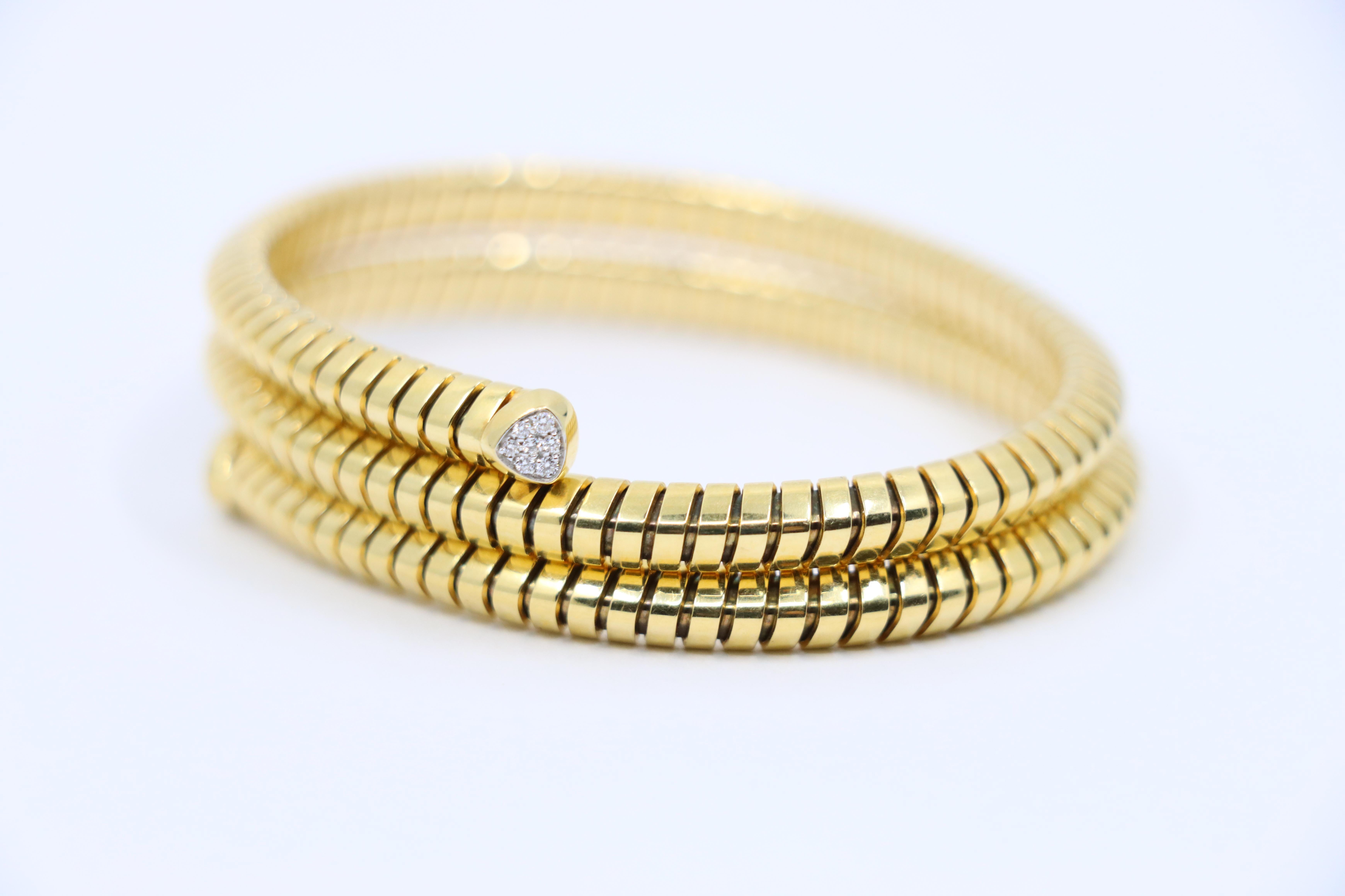 Marina B Trisolina 18k Yellow Gold Triple Pavé Diamond Bangle For Sale 2