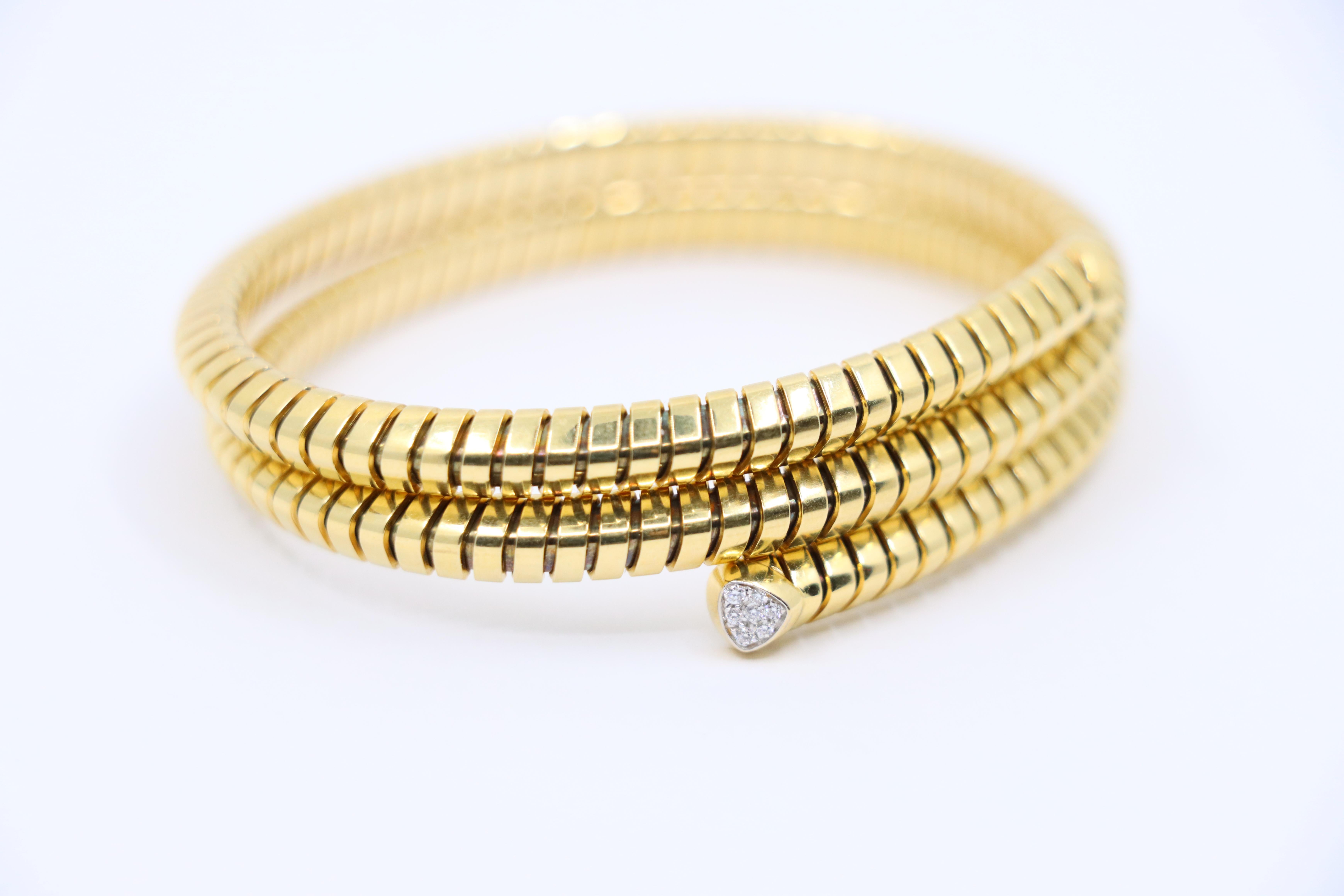 Marina B Trisolina 18k Yellow Gold Triple Pavé Diamond Bangle For Sale 3