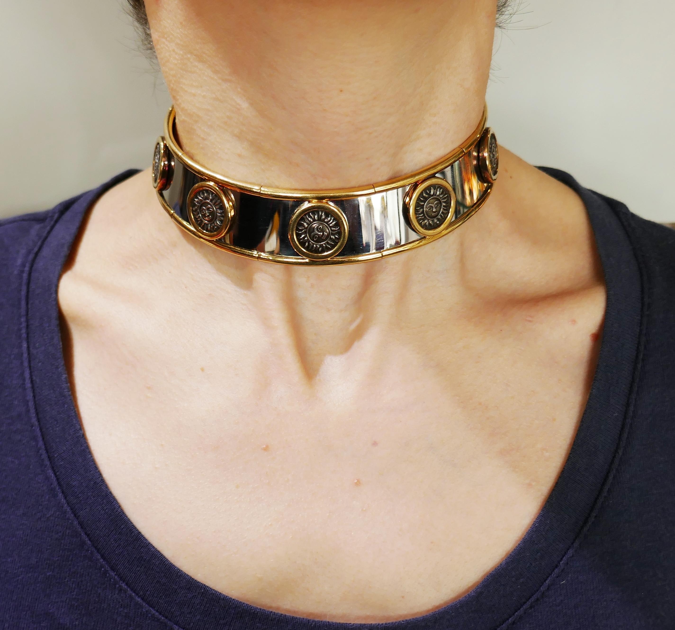 Marina B Choker Necklace Stainless Steel Yellow Gold, 1980s 5