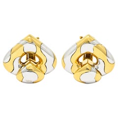 Marina B Vintage 18 Karat Gold Stainless Steel Chestnut Pardy Ear-Clip Earrings