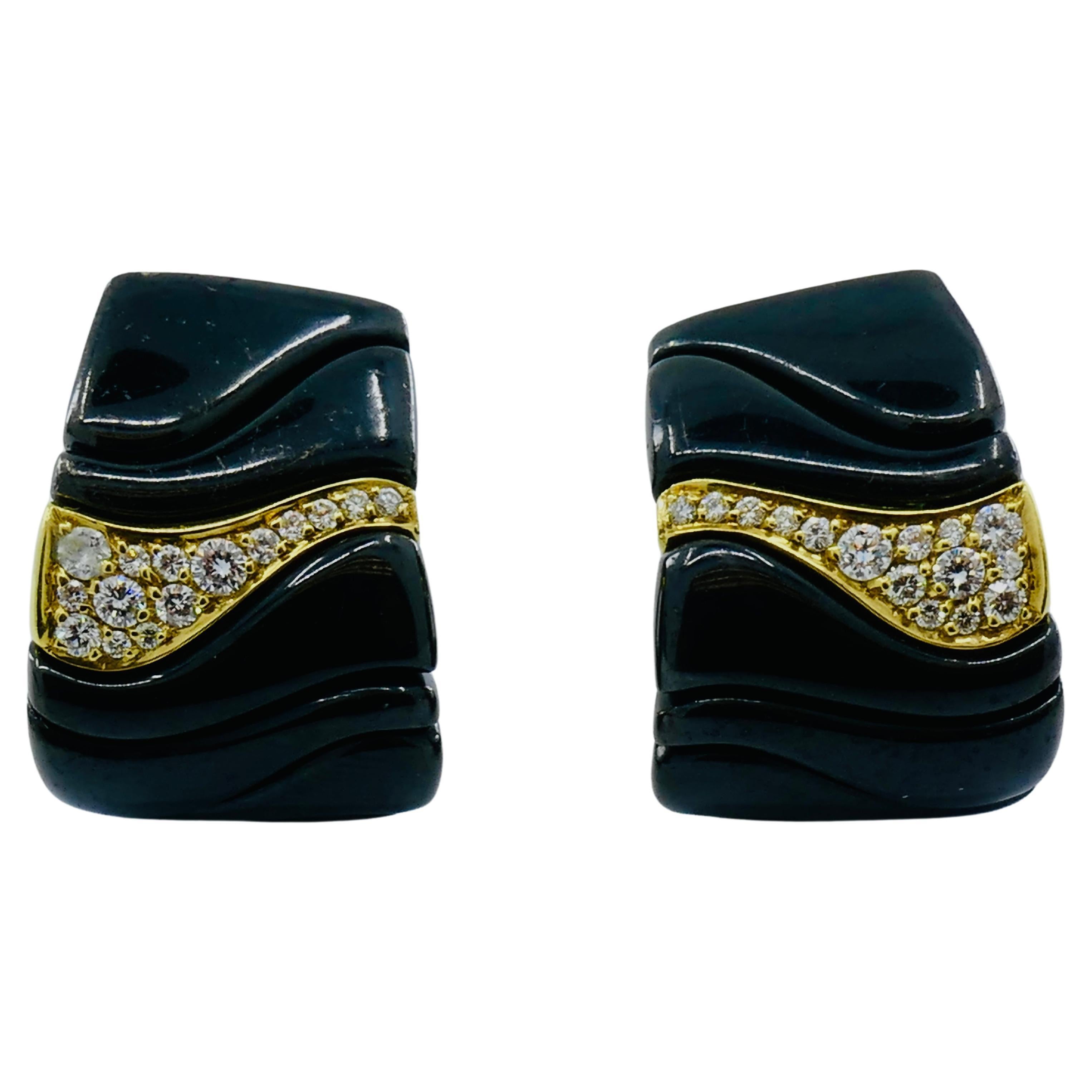 Marina B Vintage Black Enamel Earrings Diamond 18k Gold
