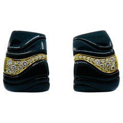 Marina B Vintage Black Enamel Earrings Diamond 18k Gold