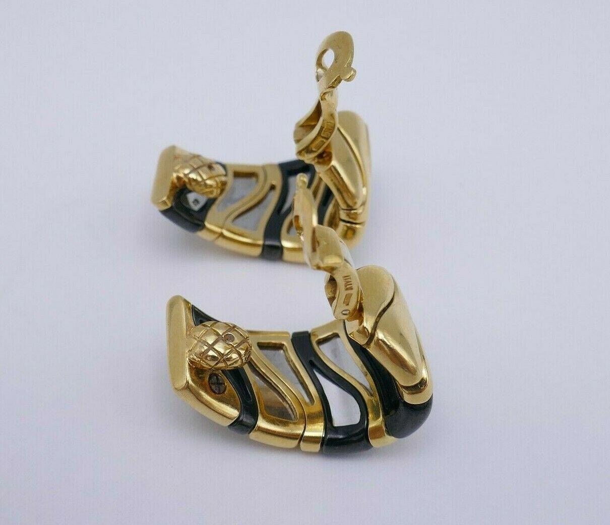 Marina B Vintage Gold Onyx Steel Clip-On Earrings For Sale 1
