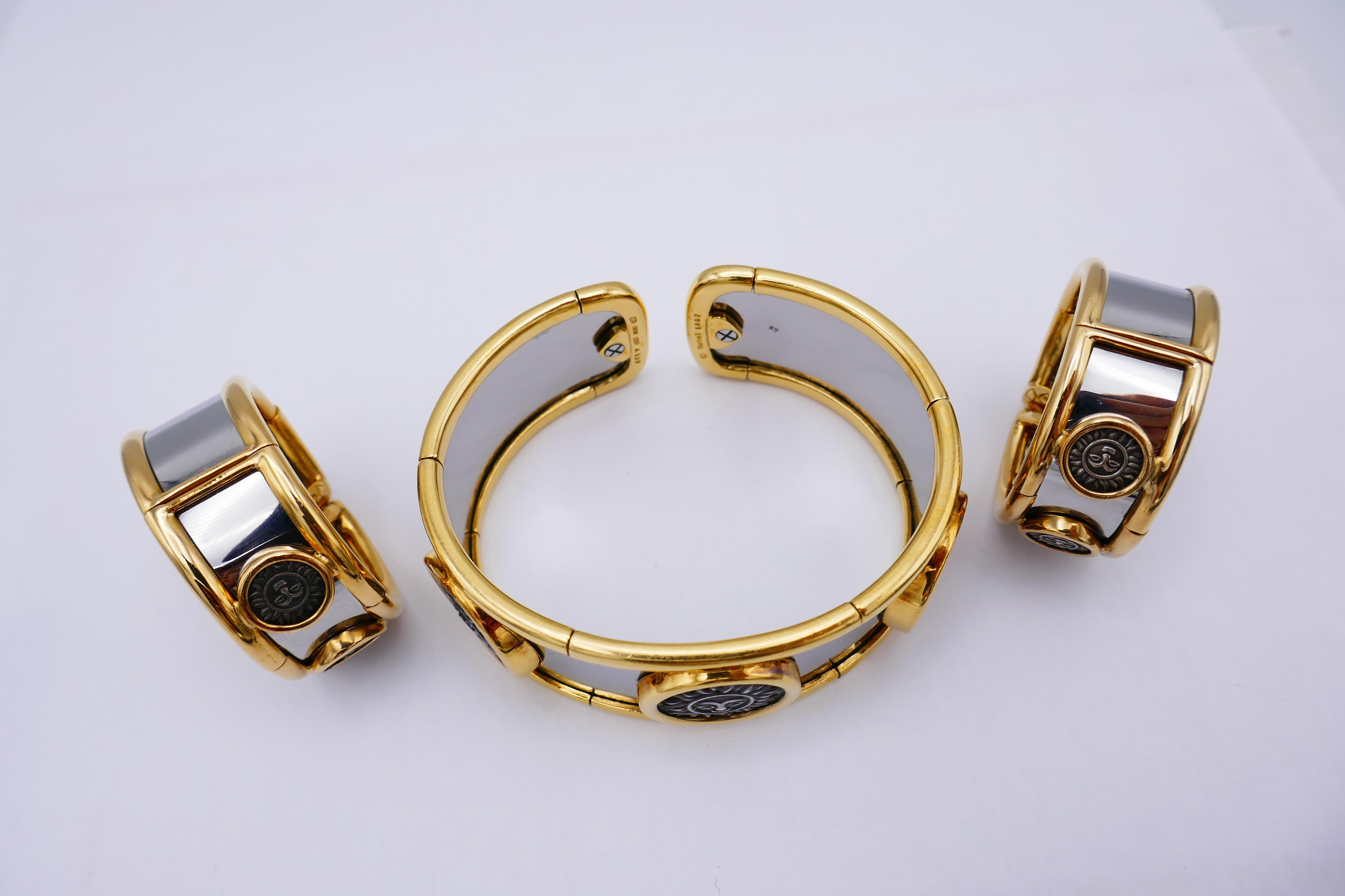 Marina B Vintage Gelbgold Silber Edelstahl Sockel-Set im Zustand „Hervorragend“ in Beverly Hills, CA