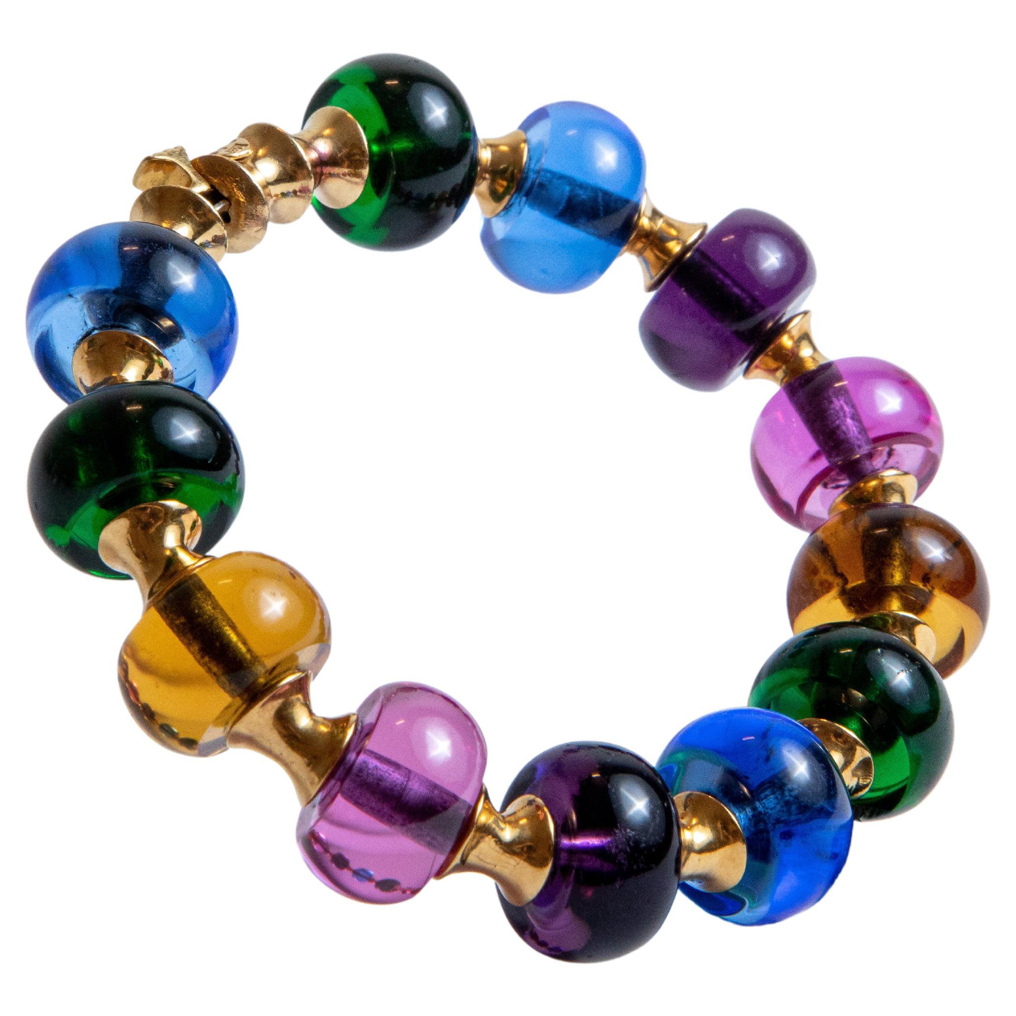Marina B. Yellow Gold and Multicolored Glass Bracelet