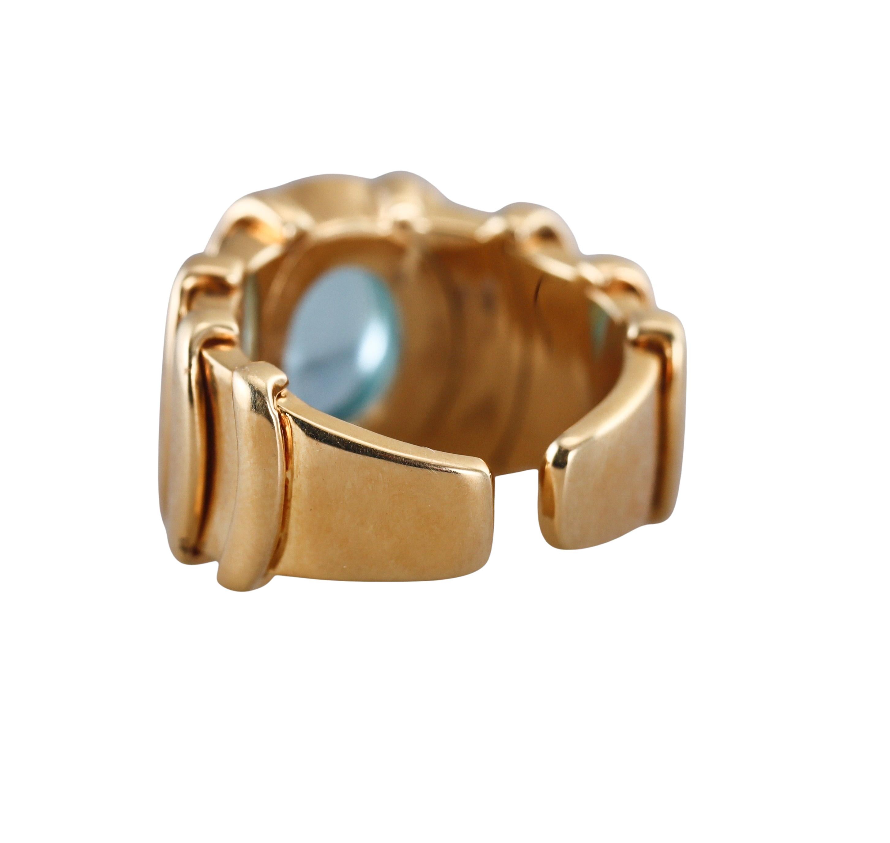 Cabochon Marina B Yellow Gold Blue Topaz Ring For Sale