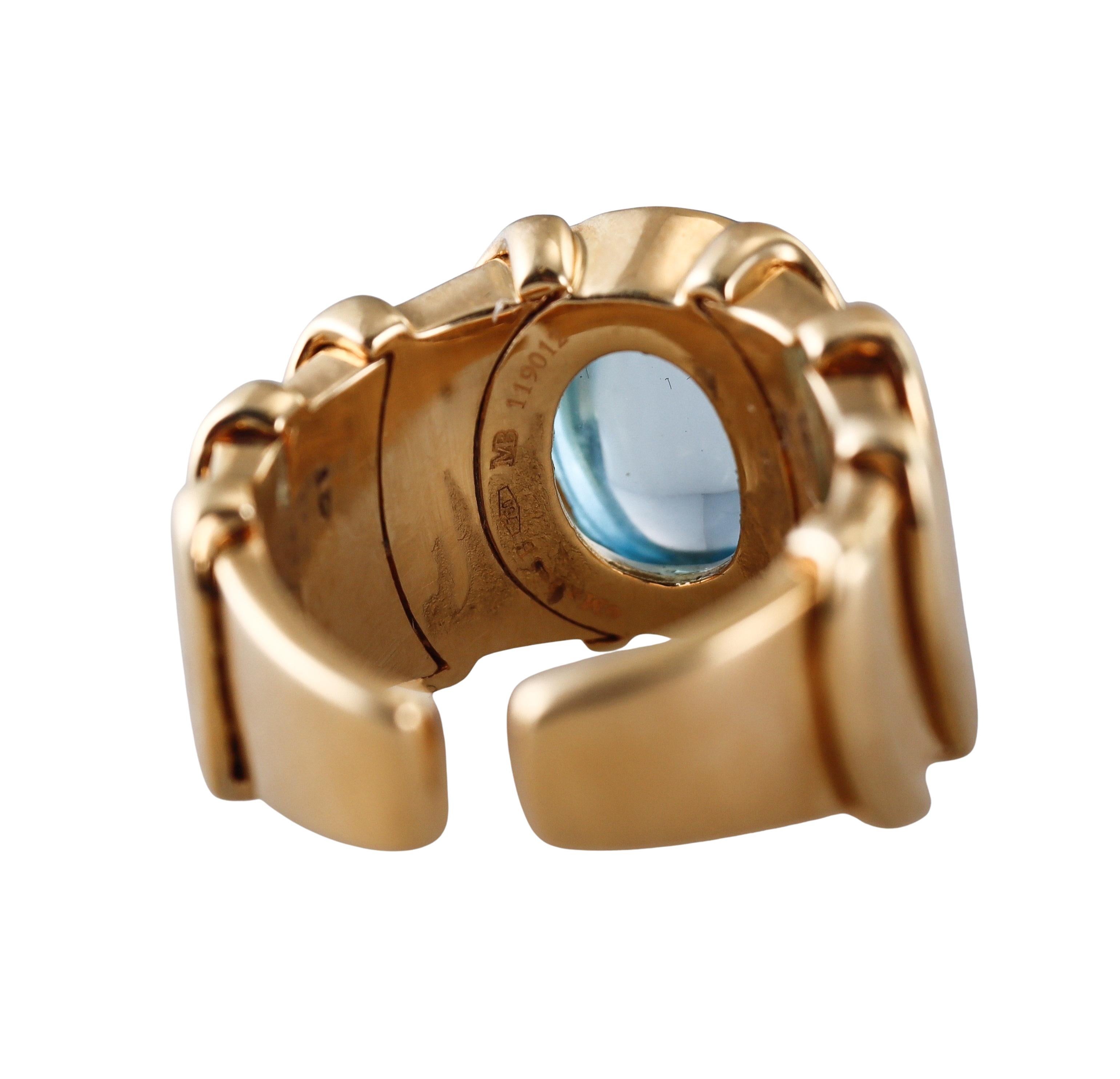 Marina B Yellow Gold Blue Topaz Ring In Excellent Condition For Sale In New York, NY