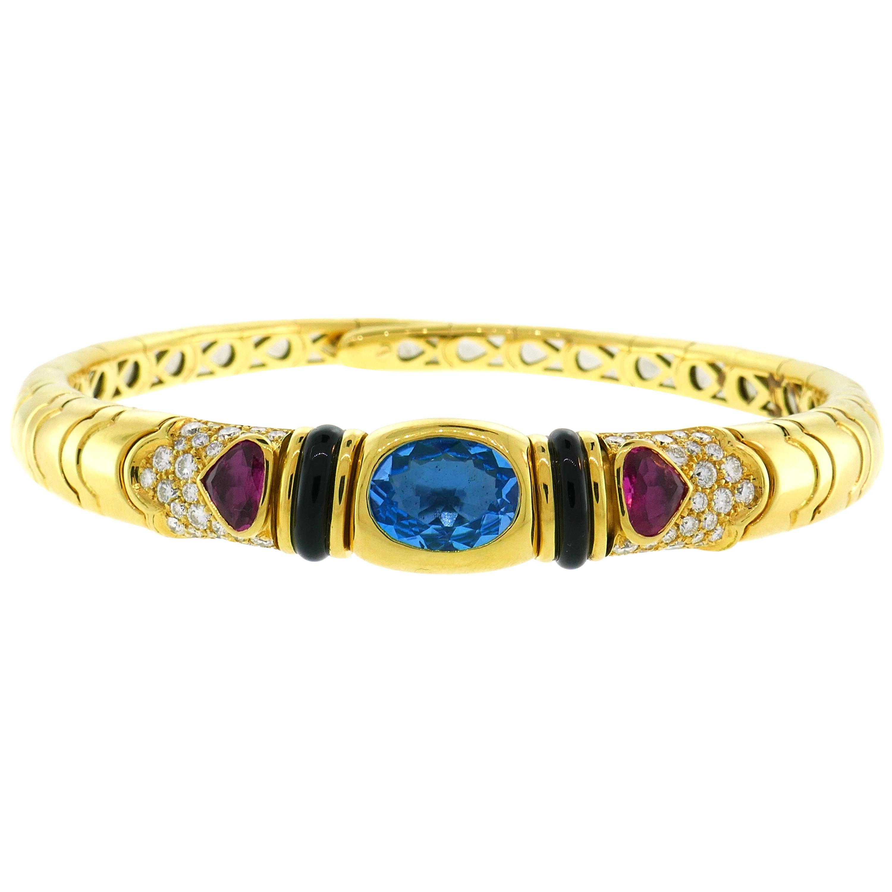 Marina B Yellow Gold Choker Necklace with Blue Topaz Tourmaline Diamond 1980s