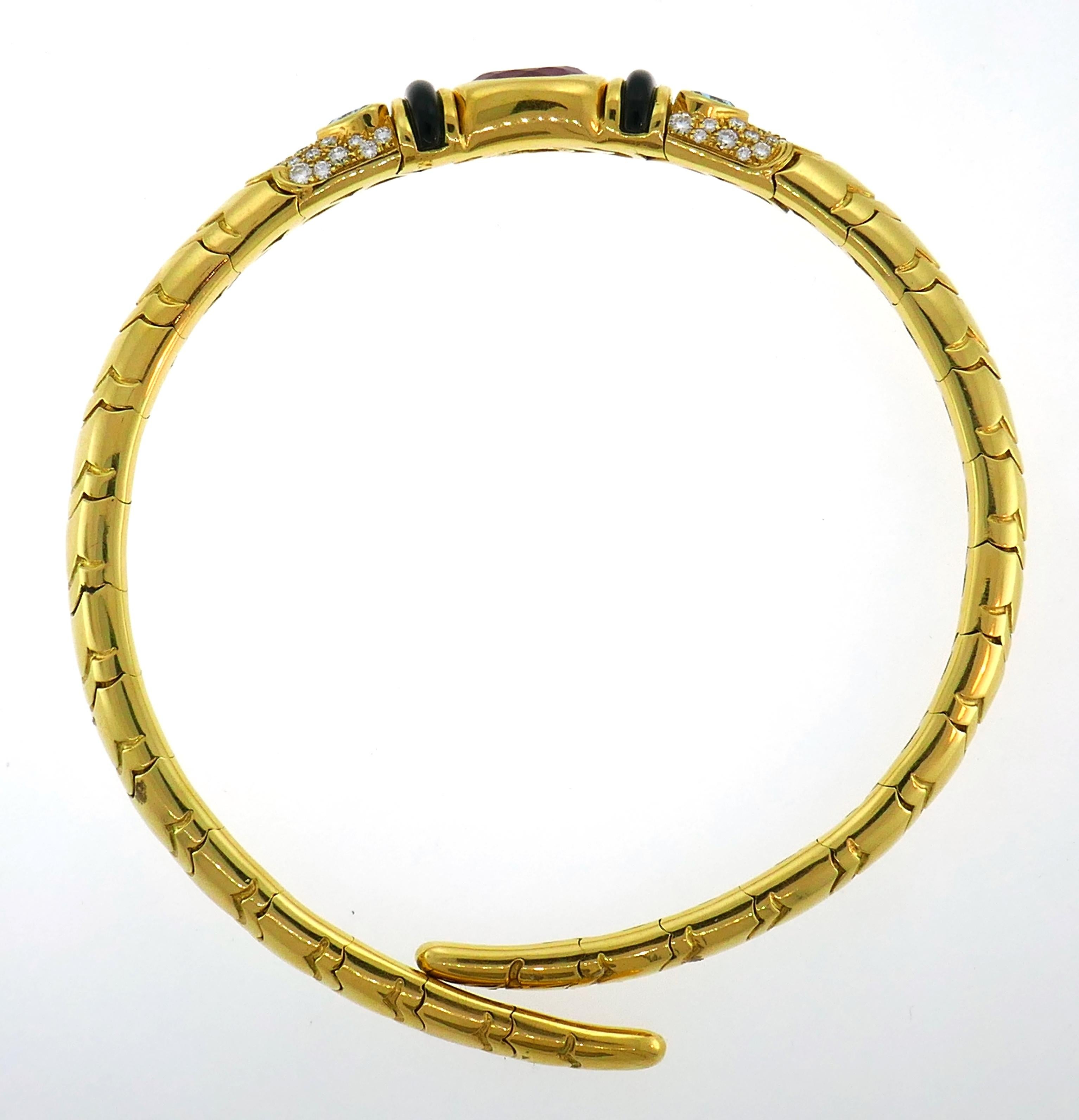 Marina B Yellow Gold Choker Necklace with Tourmaline Blue Topaz Diamond 1980s In Excellent Condition In Beverly Hills, CA