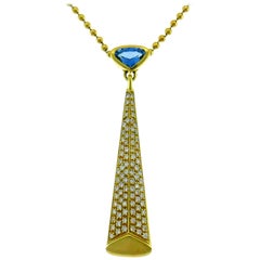 Marina B Yellow Gold Pendant Necklace with Blue Topaz and Diamond, 1980s