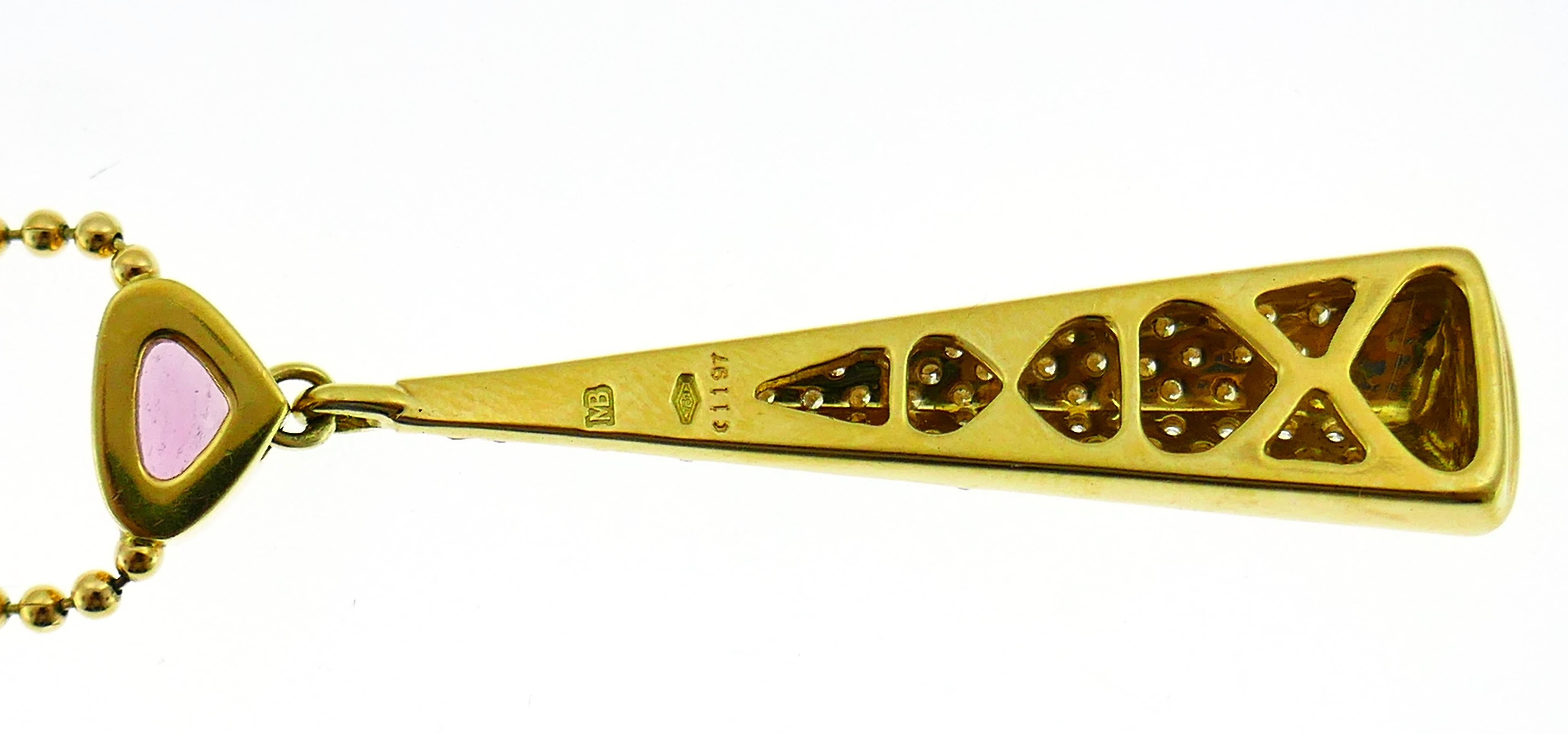 Marina B Yellow Gold Pendant Necklace with Pink Tourmaline and Diamond, 1980s 2
