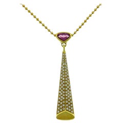 Marina B Yellow Gold Pendant Necklace with Pink Tourmaline and Diamond, 1980s