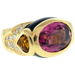 Marina B Yellow Gold Ring with Tourmaline Citrine and Diamond 1980s