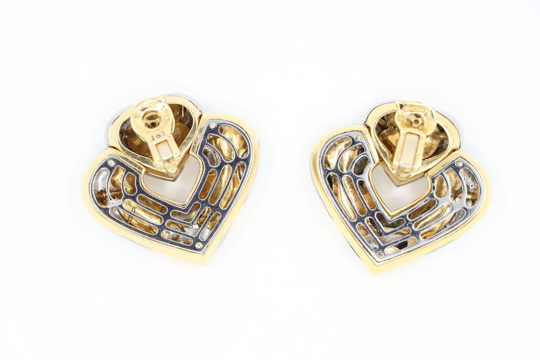 Marina Bulgari 18K Gold & Sterling Silver Heart Earrings 4