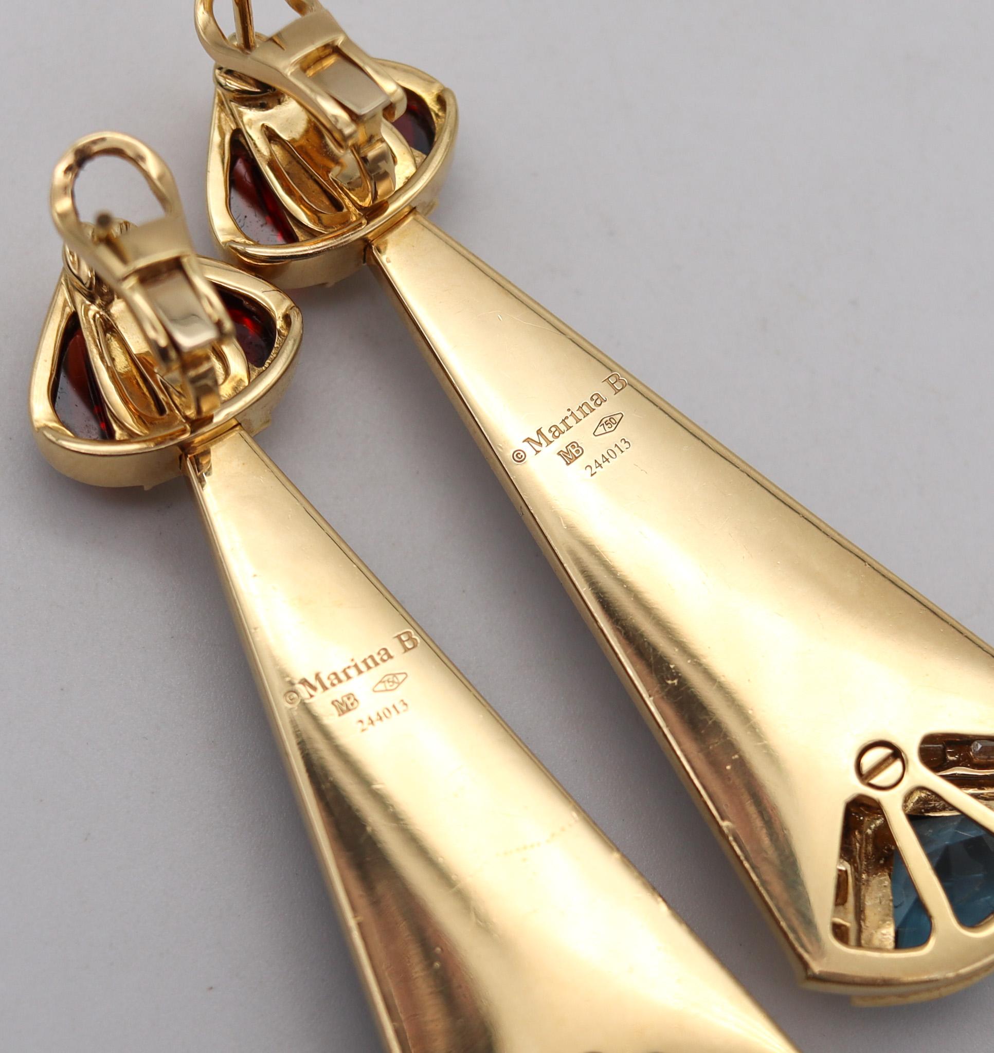 Mixed Cut Marina Bvlgari 1983 Troc Dangle Drop Earrings 18kt Gold with 30.87 Ctw in Gems For Sale