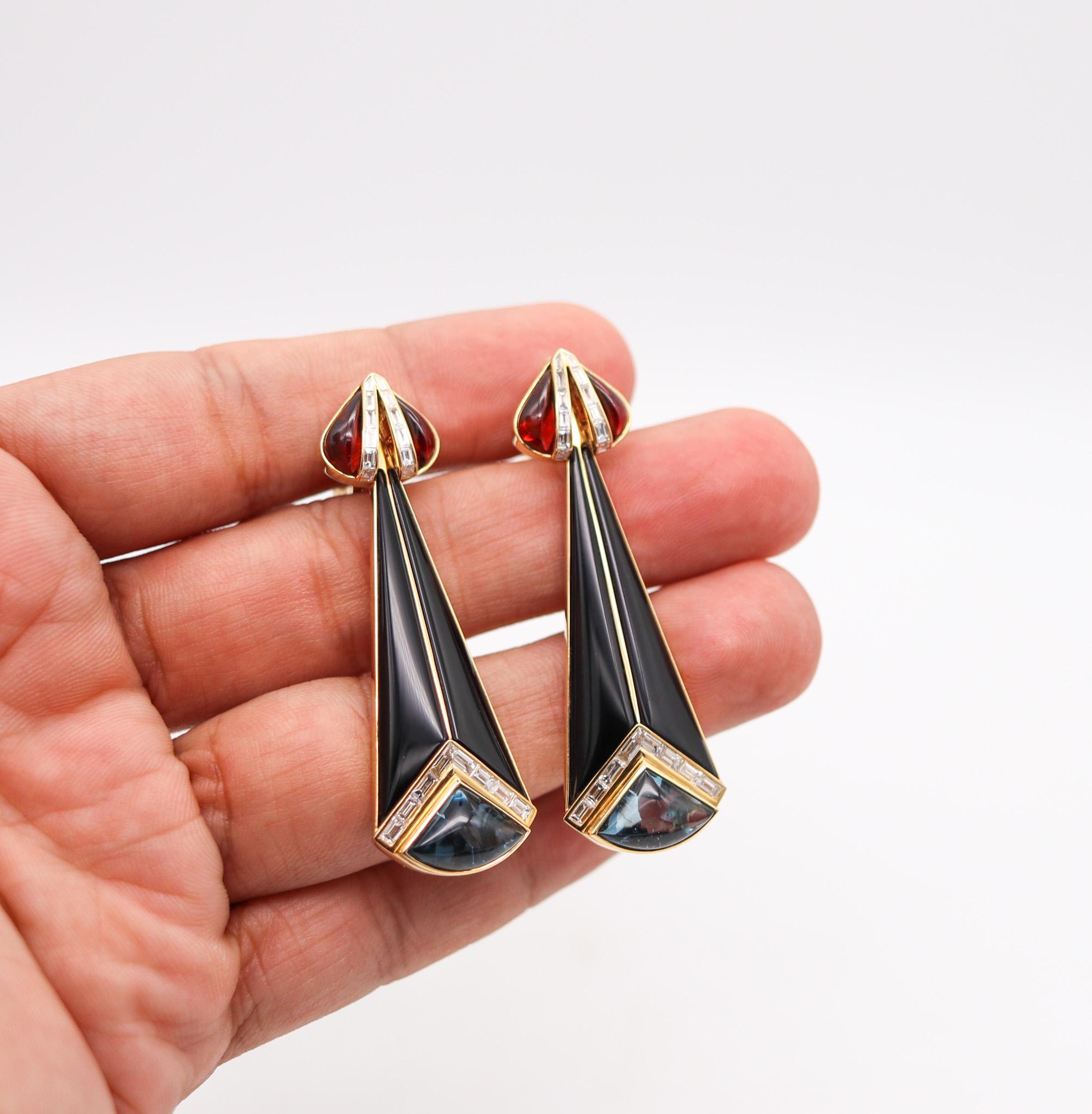 Marina Bvlgari 1983 Troc Dangle Drop Earrings 18kt Gold with 30.87 Ctw in Gems In Excellent Condition For Sale In Miami, FL