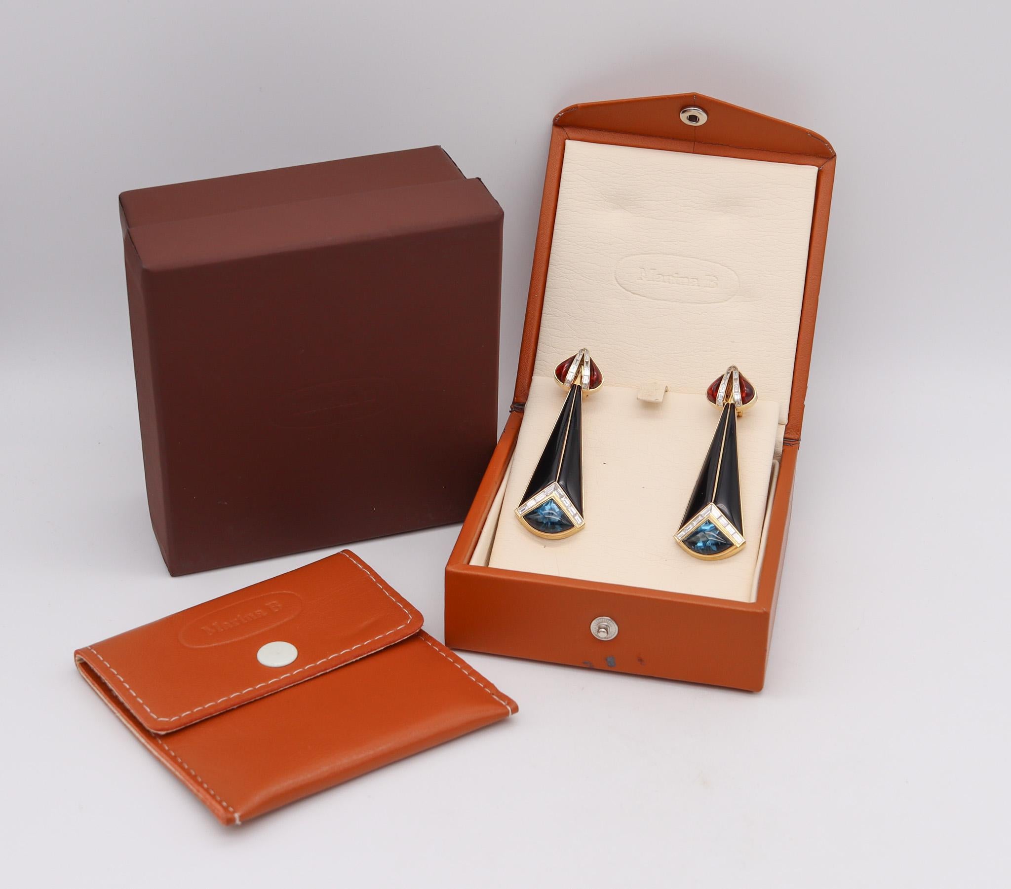 Women's Marina Bvlgari 1983 Troc Dangle Drop Earrings 18kt Gold with 30.87 Ctw in Gems For Sale