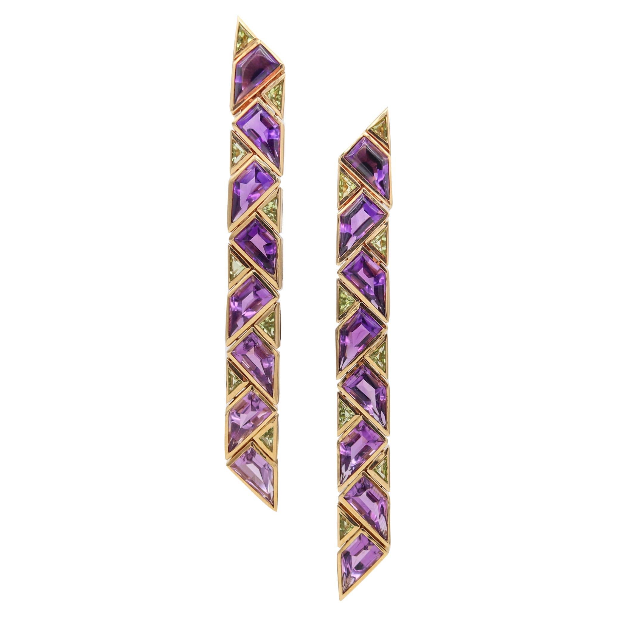 MARINA BVLGARI 1989 Pyramide Dangle Earrings In 18Kt Gold 
47.5 Ctw Gemstones For Sale