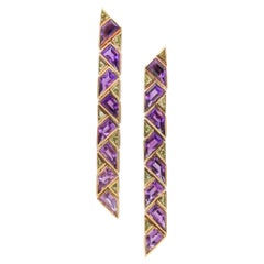MARINA BVLGARI 1989 Pyramide Dangle Earrings In 18Kt Gold 
47.5 Ctw Gemstones