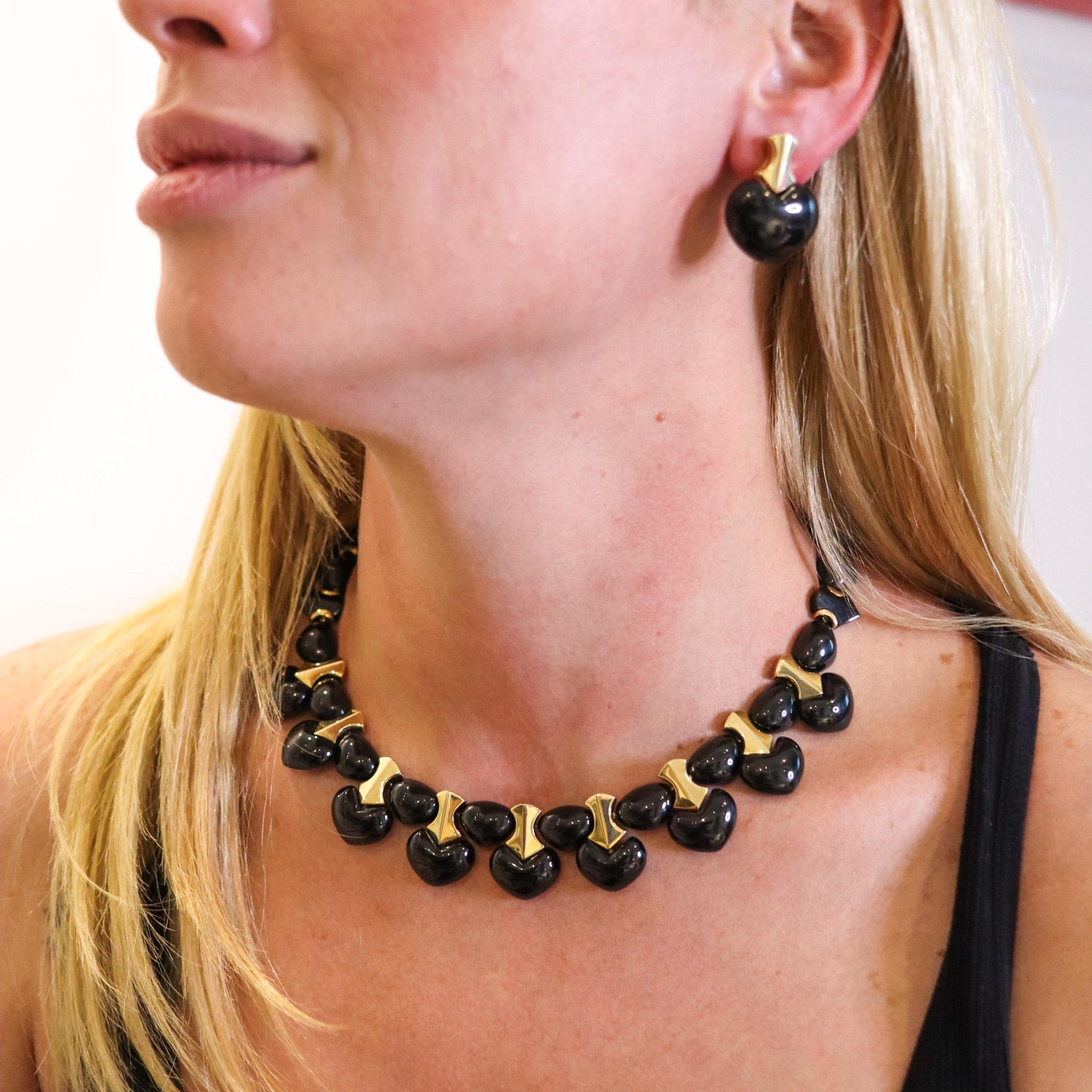 Marina Bvlgari 1996 Ciao Necklace and Earrings Suite 18kt Gold with Black Jade 5
