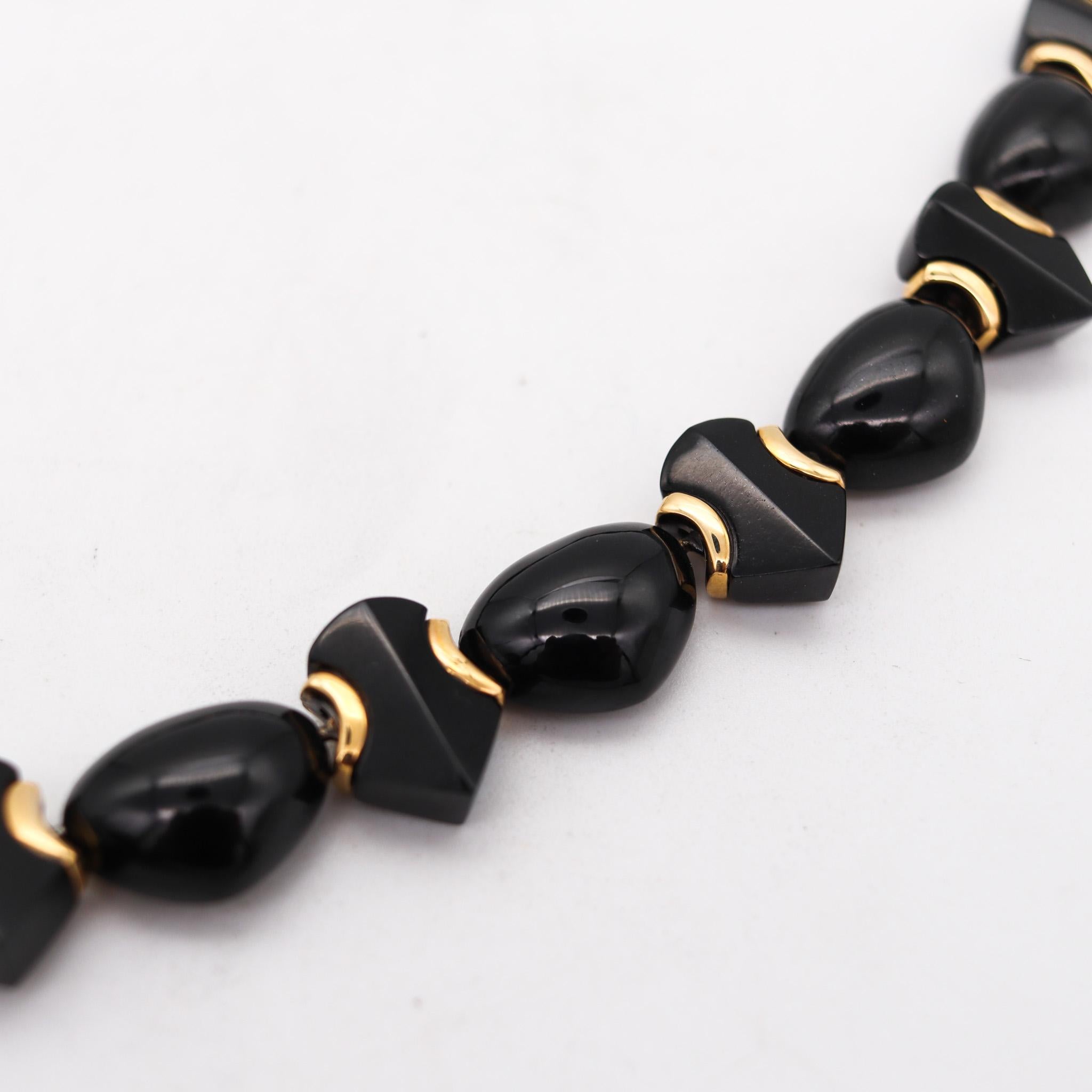 Modernist Marina Bvlgari 1996 Ciao Necklace and Earrings Suite 18kt Gold with Black Jade