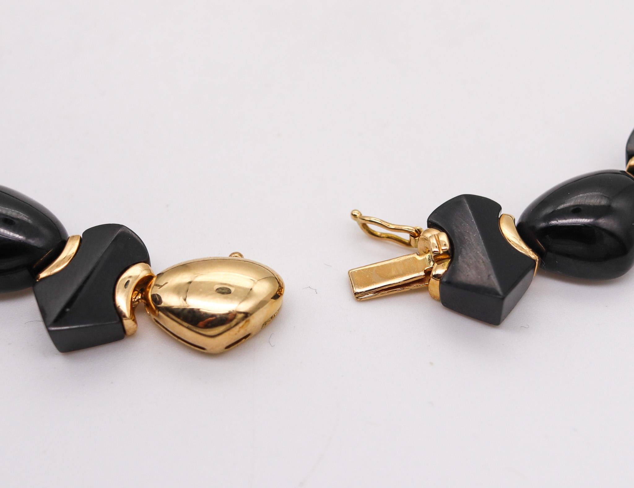 Cabochon Marina Bvlgari 1996 Ciao Necklace and Earrings Suite 18kt Gold with Black Jade