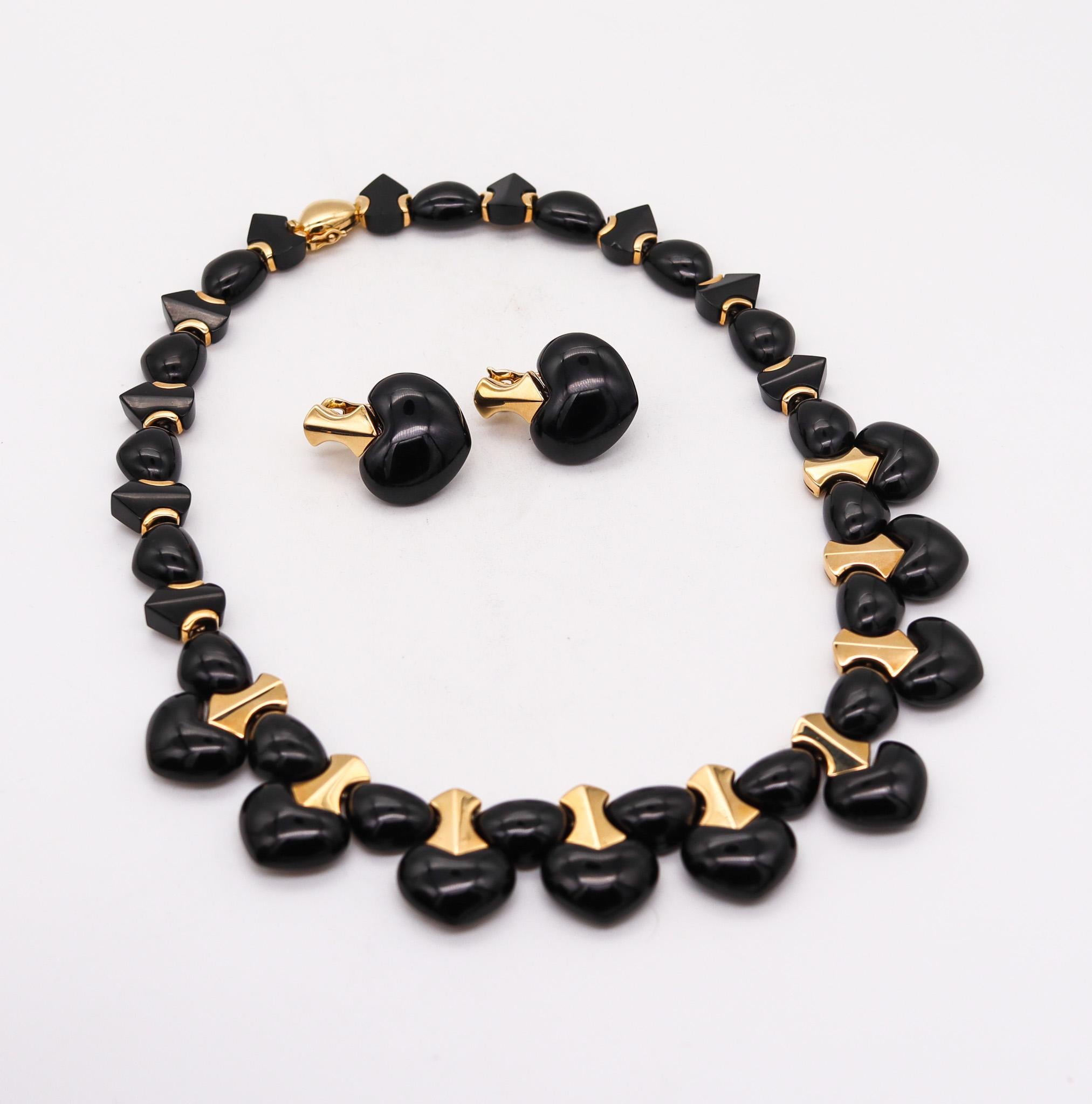Women's Marina Bvlgari 1996 Ciao Necklace and Earrings Suite 18kt Gold with Black Jade