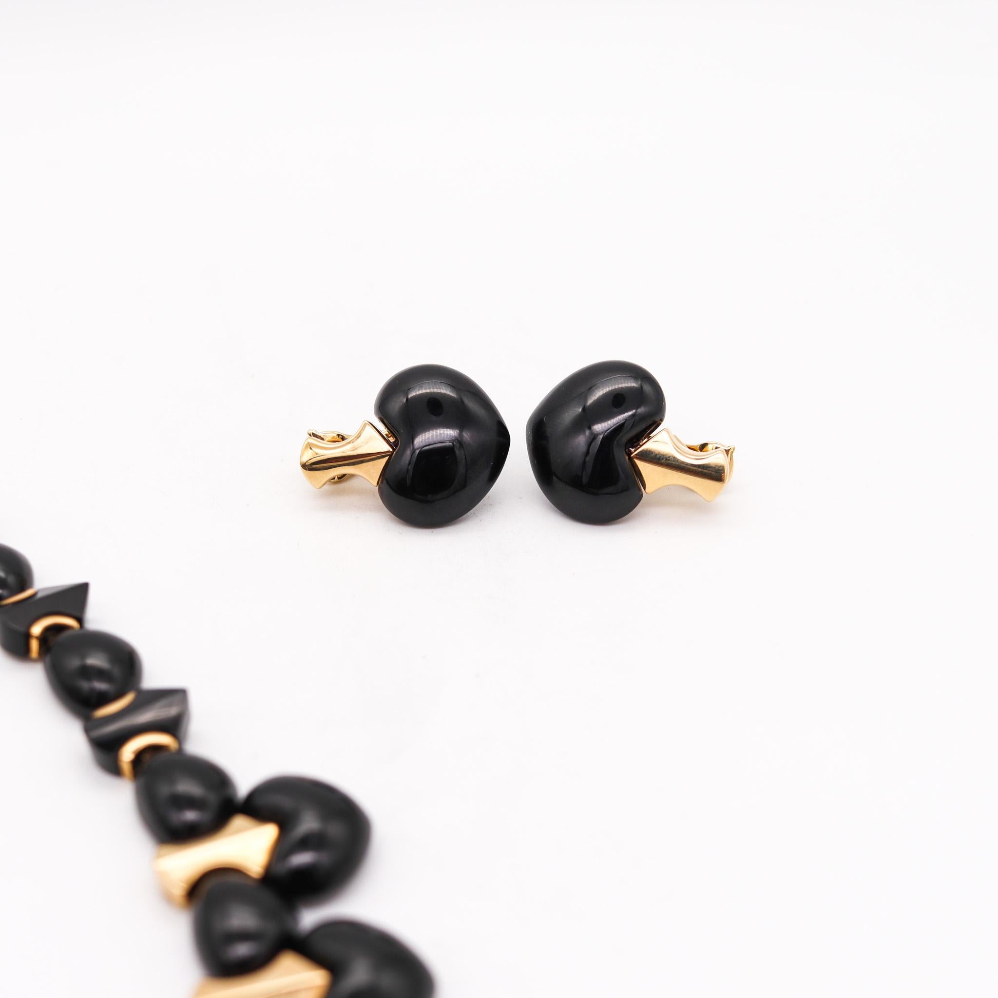 Marina Bvlgari 1996 Ciao Necklace and Earrings Suite 18kt Gold with Black Jade 1