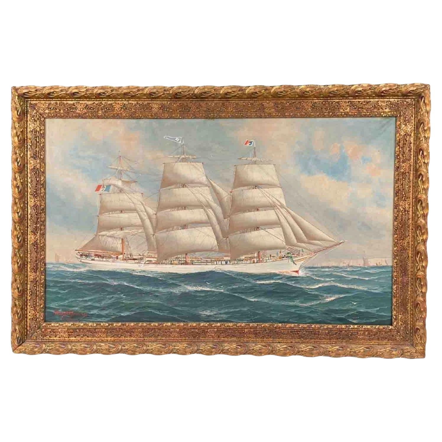 Navy With Sailboat and Italian Flag Mohrmann John Henry 1908 For Sale