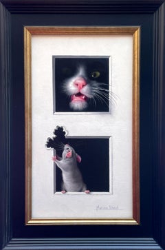 "Betises 22" by Marina Dieul, Oil Painting, Cat and Mouse