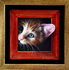"Chat 34  Peinture à l'huile originale d'un chat en trompe-l'œil