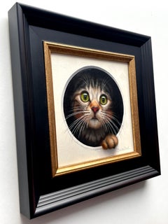 "Chat 37"- Trompe-l'œil Oil Painting of a Cat by Marina Dieul, 2024