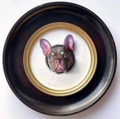 "Chien" by Marina Dieul, Original Oil Painting, French Bulldog Trompe L'oeil