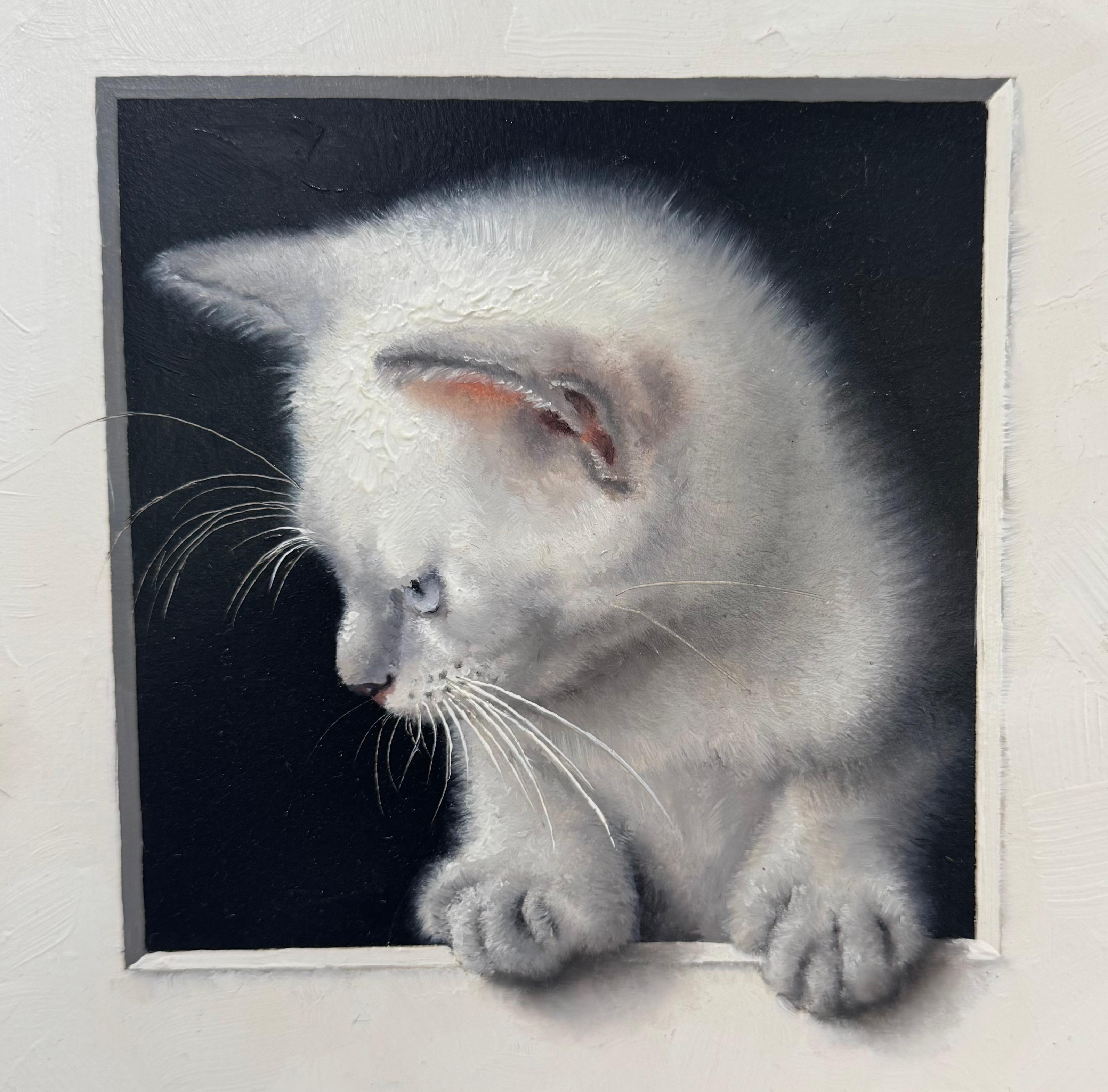 Large Trompe L’eole Mouse & Cat Oil Painting en venta 1