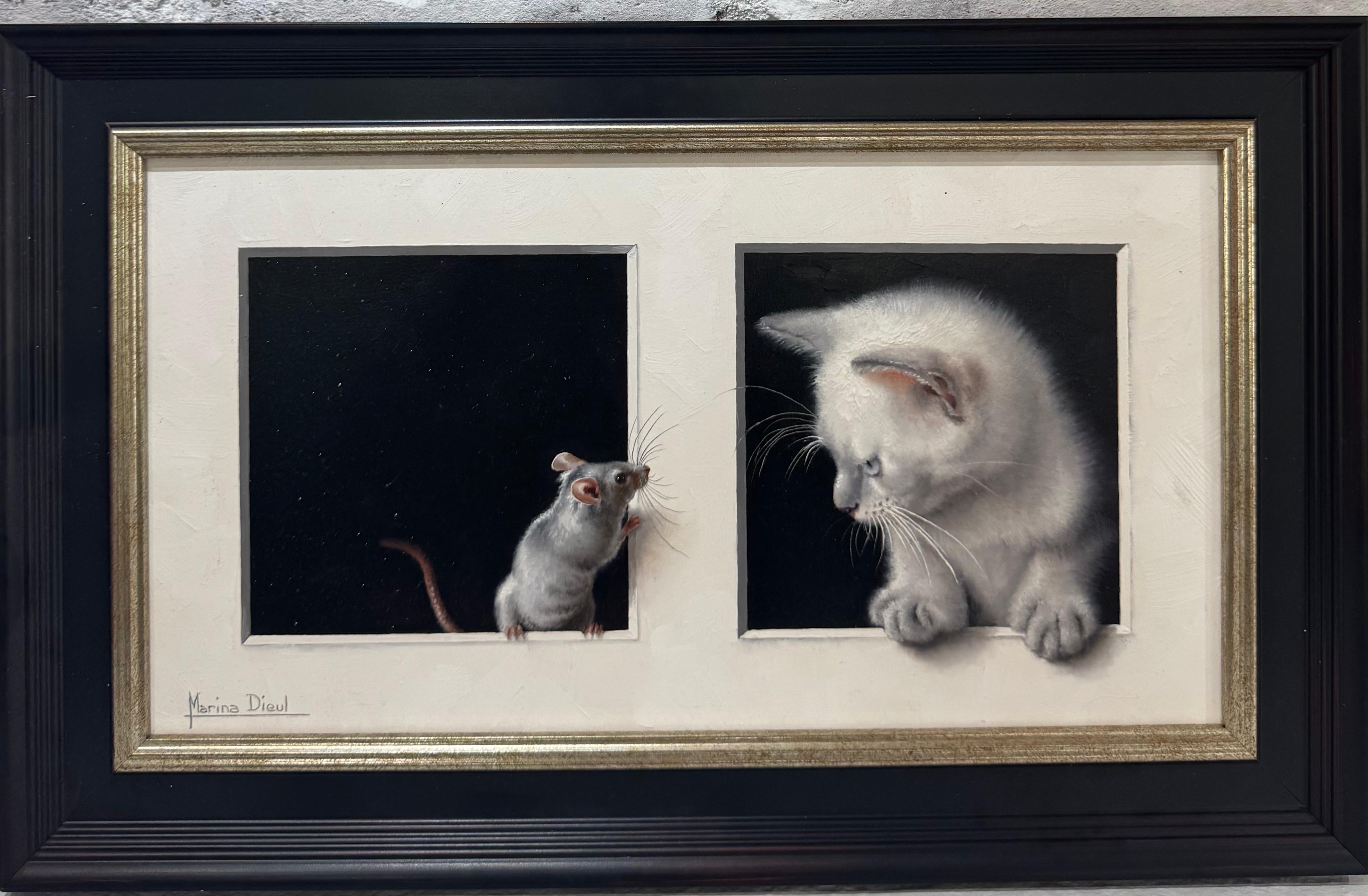 Animal Painting de Marina Dieul - Large Trompe L’eole Mouse 
Cat Oil Painting