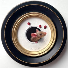 Marina Dieul "Petite Souris 750" - Trompe-l'œil Painting of a Mouse and Ladybugs