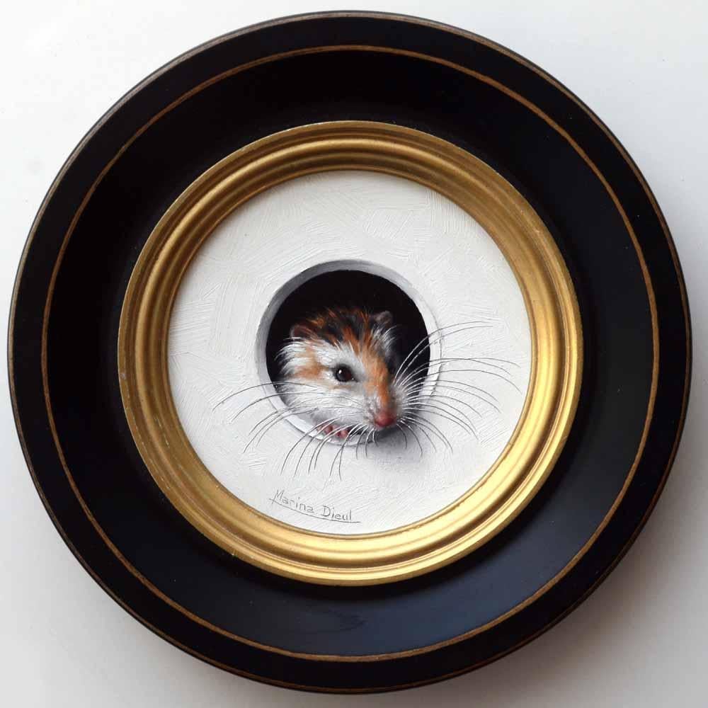 Marina Dieul Animal Painting - "Mini Hamster 6, " Oil Painting