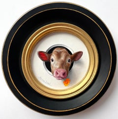 "Mini Vache 4" by Marina Dieul, Original Oil Painting, Cow