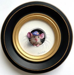 "Petite Souris 694" by Marina Dieul, Original Oil Painting, Mouse with Hat