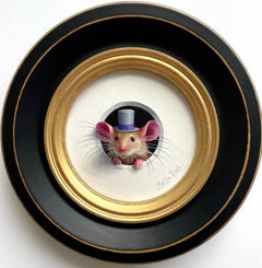 "Petite Souris 695" by Marina Dieul, Original Oil Painting, Mouse with Hat