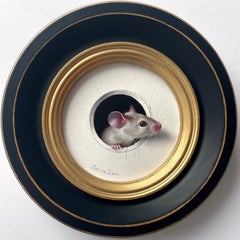 "Petite Souris 699" by Marina Dieul, Original Oil Painting, Grey Mouse